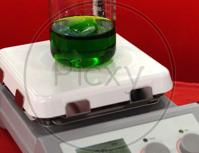 View Of Electric Magnetic Stirrer Equipment To Stirr Solutions In Chemical Or Pharma Laboratory
