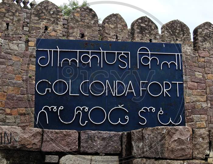 Name Plate Of 400 Year Old Golconda Fort ,Tourist Attraction, At The Entrance
