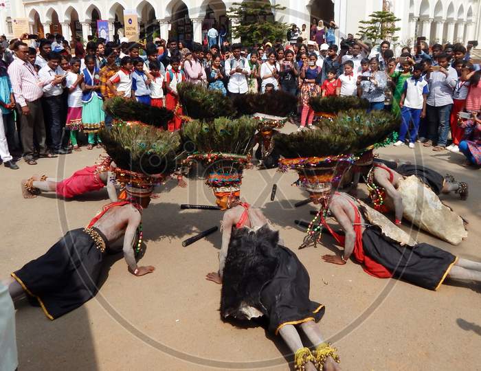 Indian Tribal People Perform Gussadi Or Gondu Dance