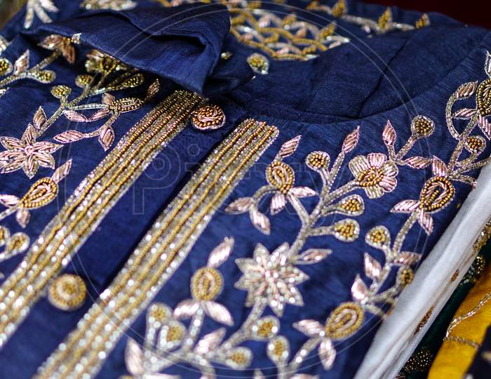 View Of Indian Woman Fashion Dress Embroidered Salwar Kameez In Shop Display
