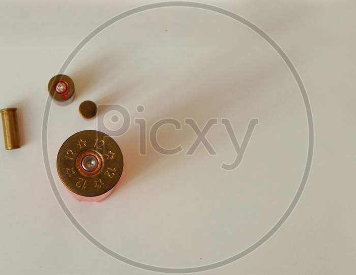 View Of Used Bullets Or Ammunition Isolated On White Background
