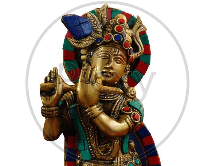 Indian God Krishna Idol Playing Bansuri Or Wind Blowing Musica Instrument