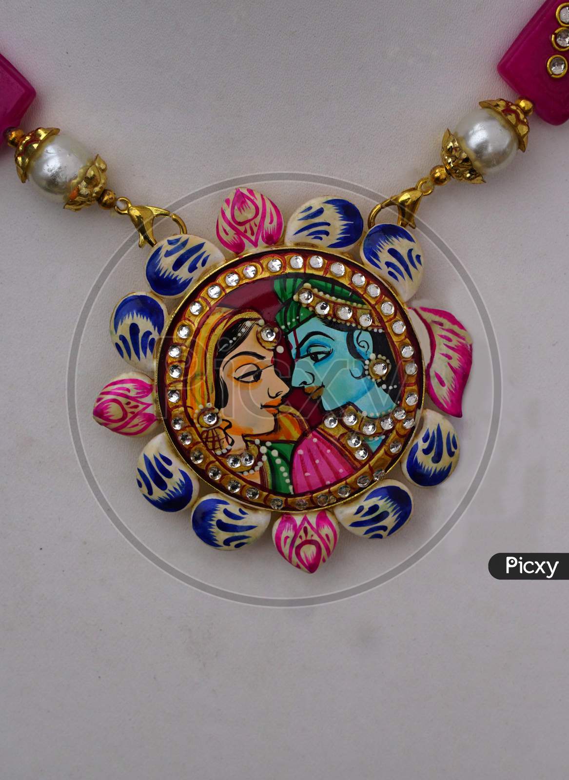 Ndian Hindu Woman Jewelry Locket With Krishna And Radha Image On Locket Of Necklace