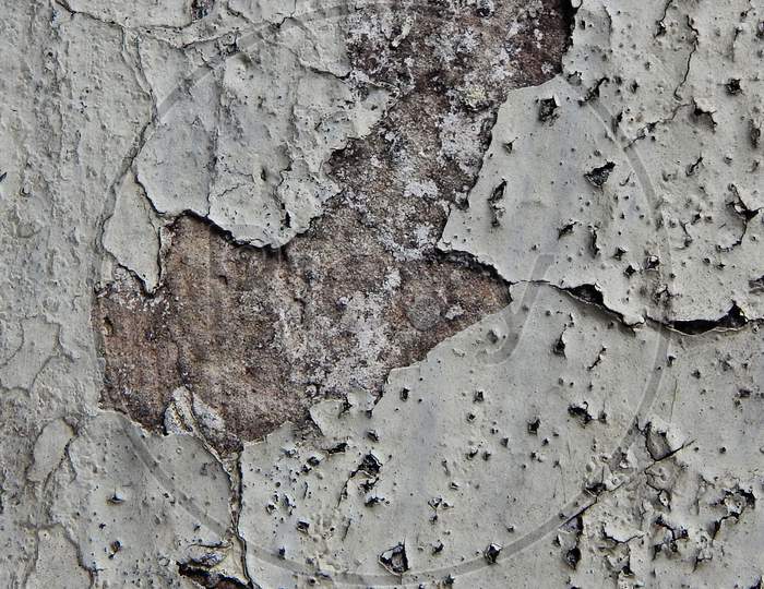 Old Wall With White Peeling Paint, For Use As Background