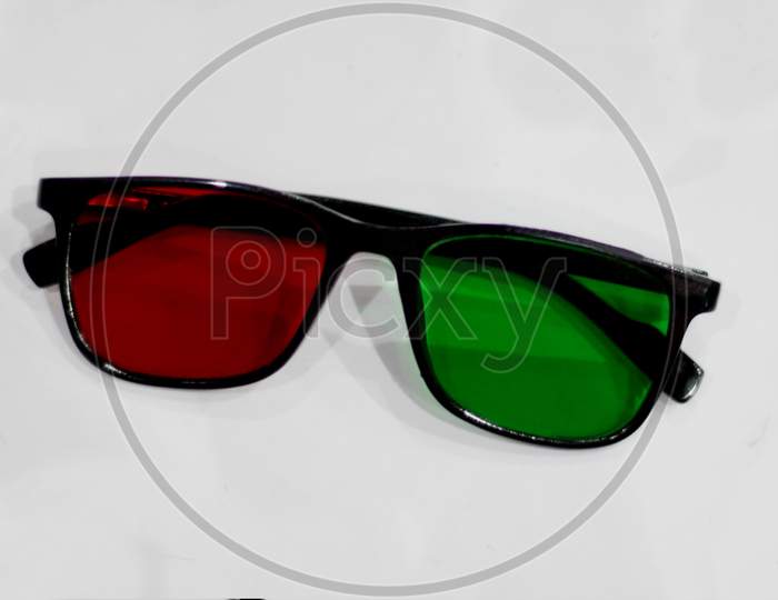 Red And Green Glass Spectacles In Eye Sight Testing Clinic