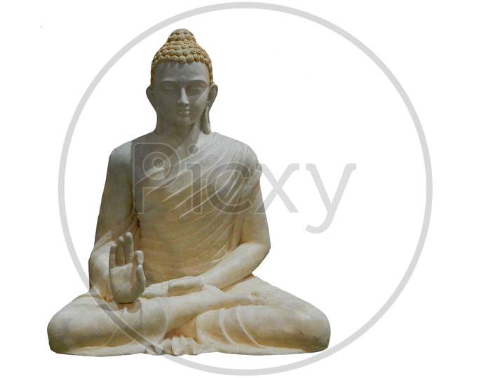 View Of Marble Stone Carved Buddha Statue Isolated On White