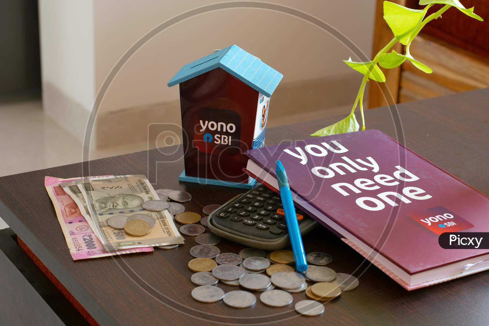Palghar, India - 1 April 2021 A financial picture of State bank of India's YONO brand and its various banking products such as loans, savings account, digital banking, fixed deposits, debit-credit etc