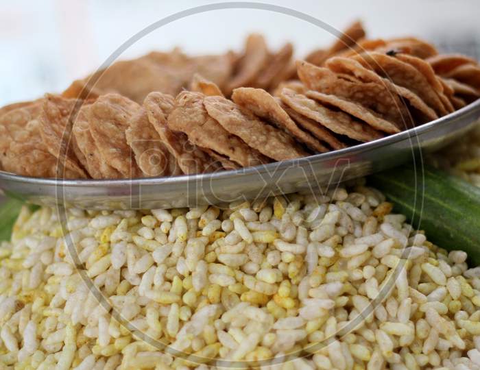 Indian Street Food Puffed Rice In Display Ready To Be Served