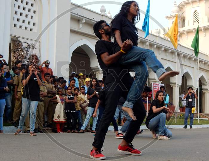 Young Indian People Perform Flash Mob Dance In Public School Built In 1923
