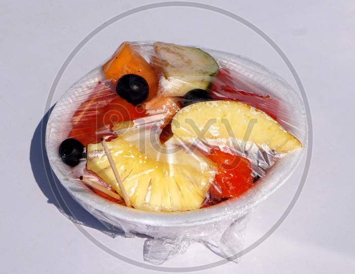 View Of Indian Street Food Packaged Fruit Salad