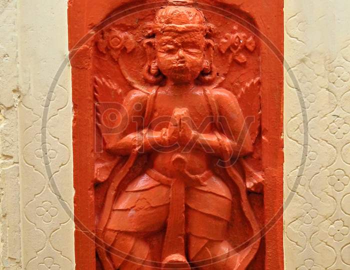 View Of Indian Hindu God Hanuman Statue In A Temple