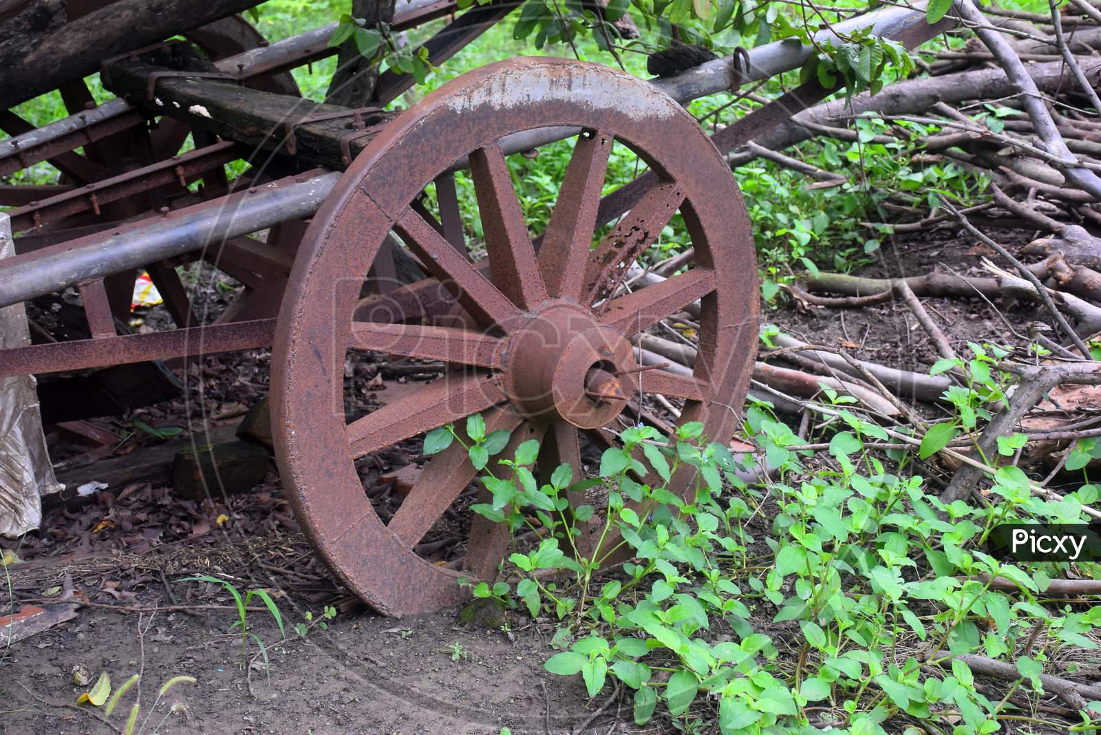Old Bullock Cart And Iron Wheels In It, Beauty Of Ancient