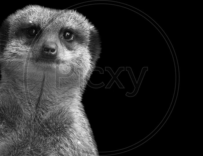 Cute Meerkat Looking Quietly In The Black Background