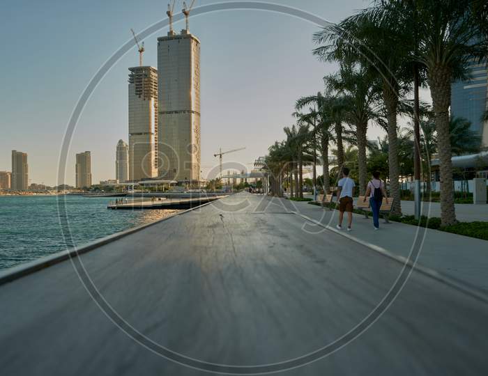 Lusail Corniche  in Lusail city, Qatar at the marina daylight view