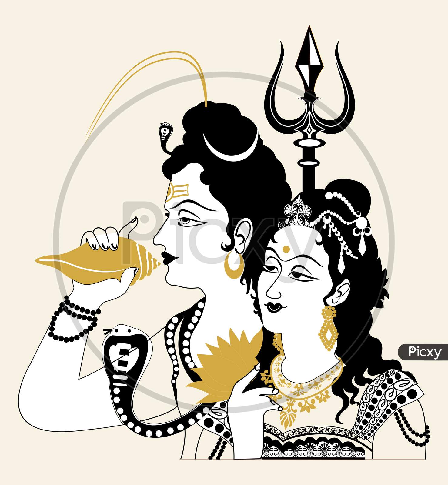 Sketch Of Lord Shiva And Goddess Parvati Editable Outline And Silhouette Illustration