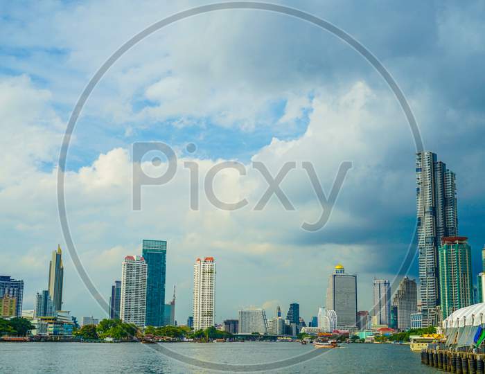 Thailand Bangkok Skyline And The Chao Phraya River