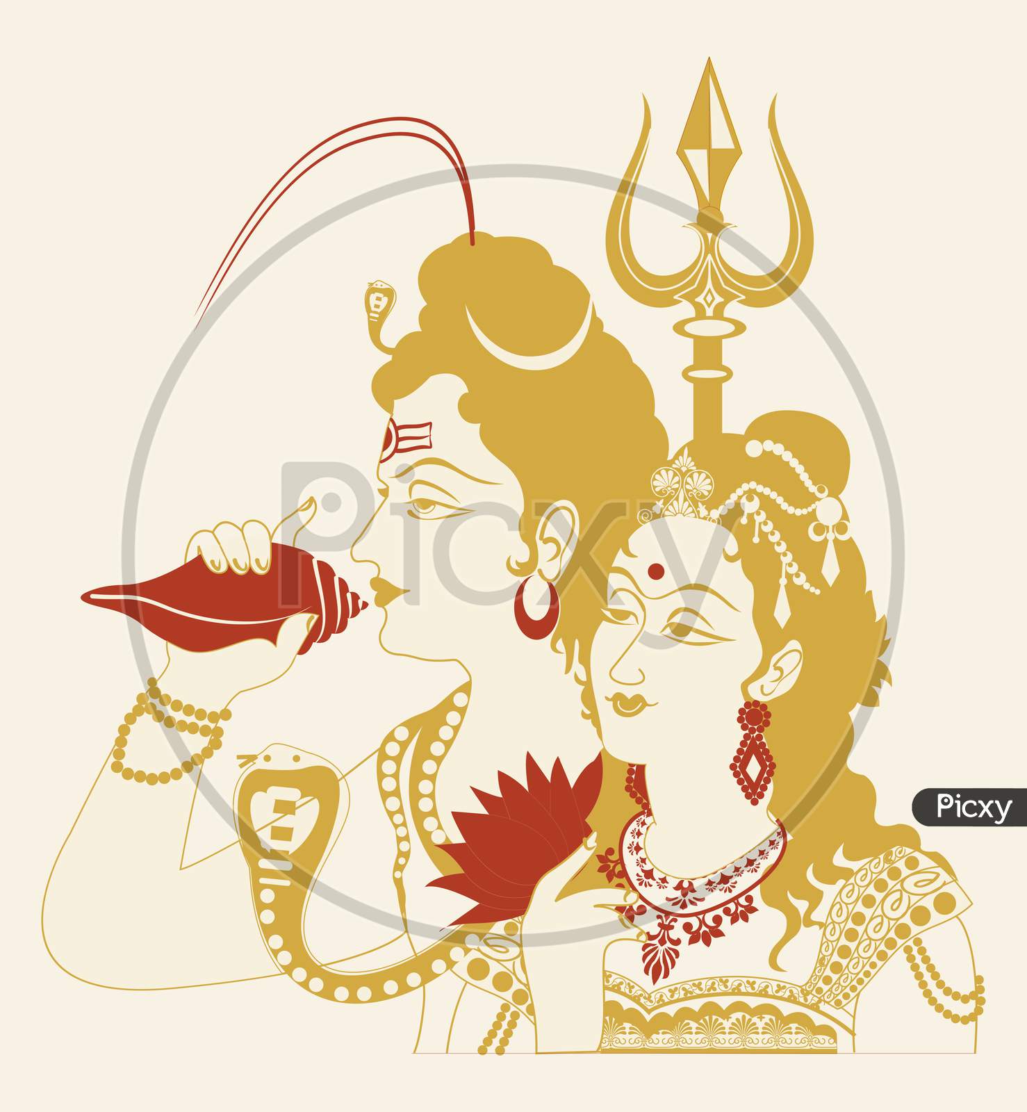 Sketch Of Lord Shiva And Goddess Parvati Editable Outline And Silhouette Illustration