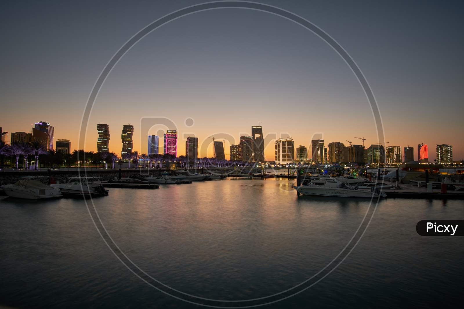 Lusail marina  in Lusail city, Qatar at sunset