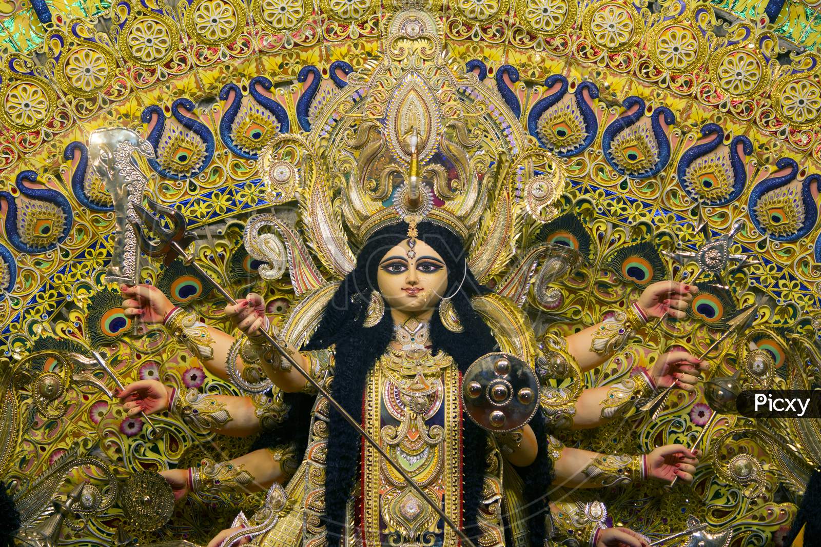 Of Goddess Kali Idol Decorated At Puja Pandal, Kali Puja Also Known As  Shyama Puja Or