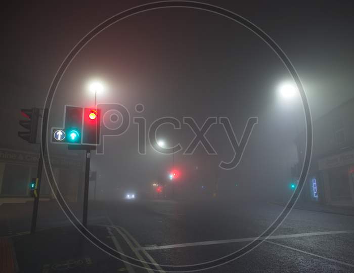Incredibly Thick Fog At A Cross Road Junction At Broomhill, Sheffield