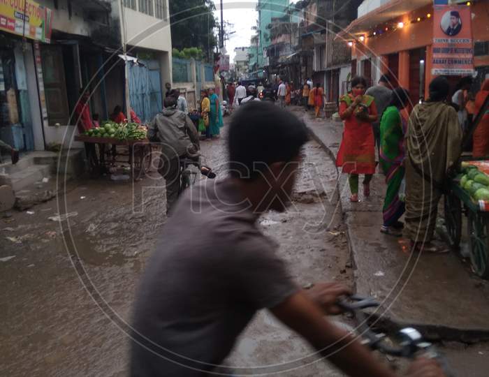 Local street after rain