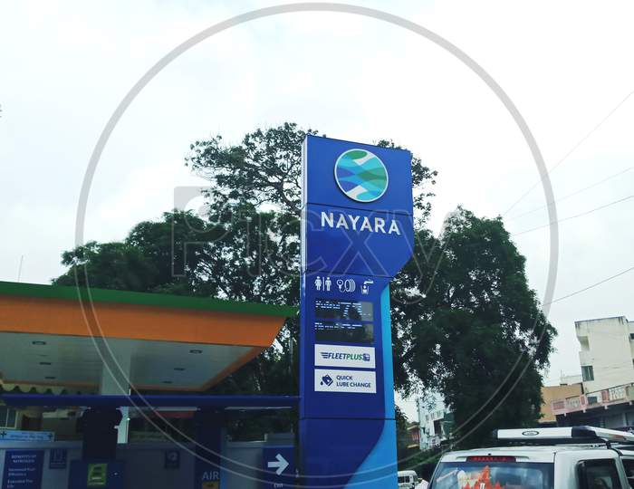 Nayara petrol station. Bengaluru India. Urban city.