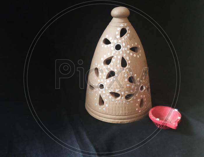 Decorative clay lamps. Hand painted . Used in festival of lights Diwali. Organic clay lights.