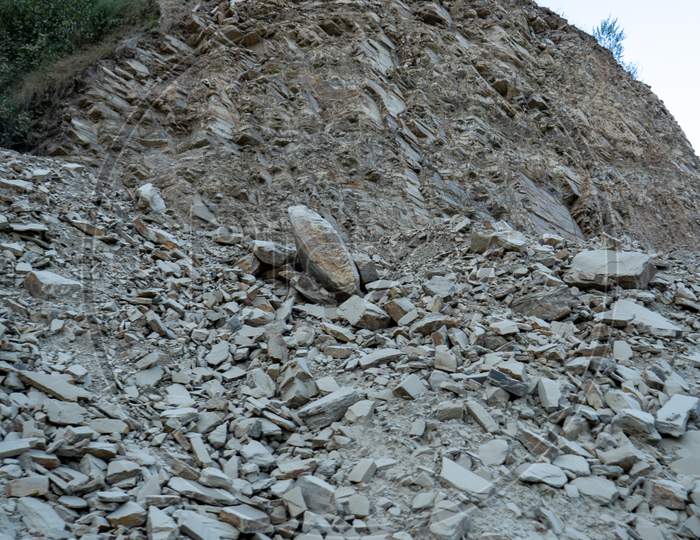 Rocks Fall From The Mountain. Landslide Happened In Uttarakhand. Landslide Happened In Uttarakhadn After Heavy Rain.