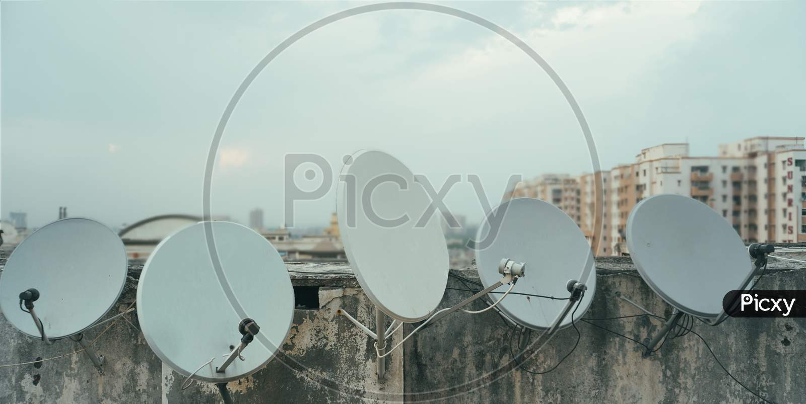Satellite Dish Antenna at an Apartment building in Delhi, India