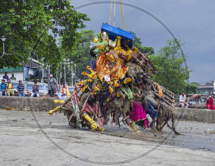 durga idol bisarjan (Immersion) at kolkata west bengal india