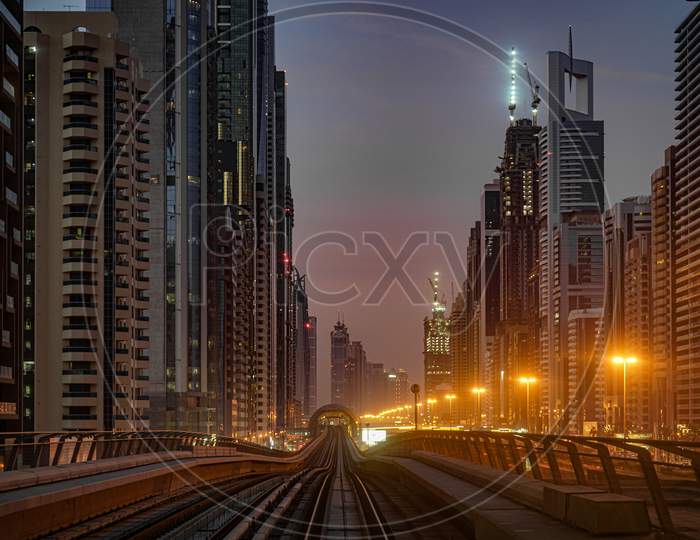 Dubai Cityscape And Morning Ray