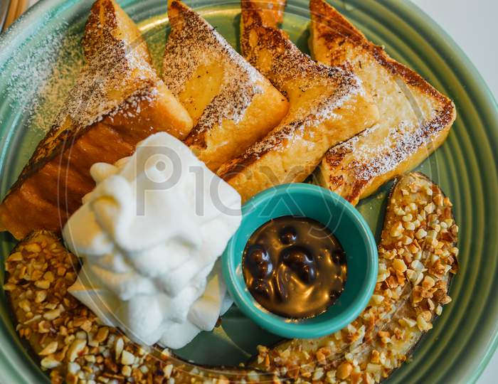 French Toast And Whipped Cream Breakfast