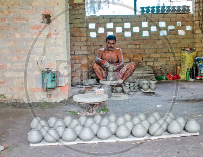 earthen pot making at rural west bengal india