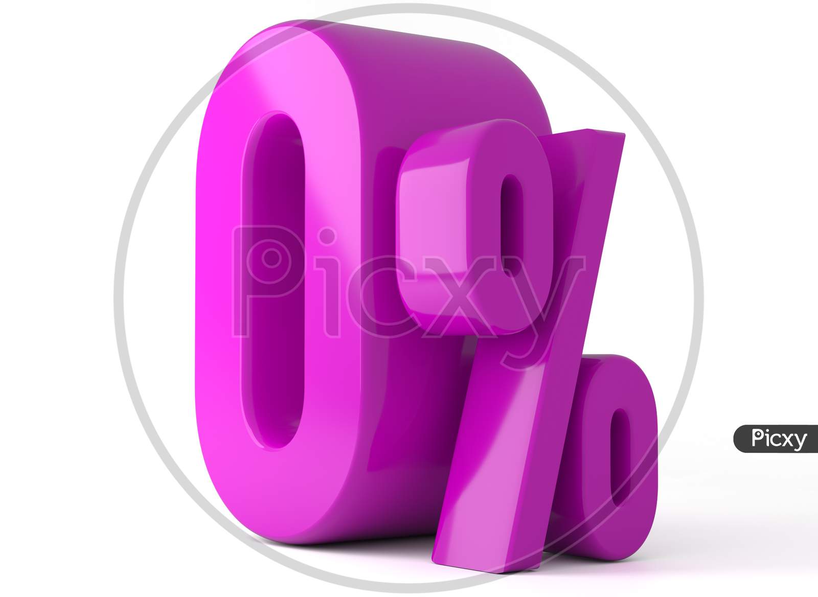 0% 3d illustration. Pink zero percent special Offer on white background