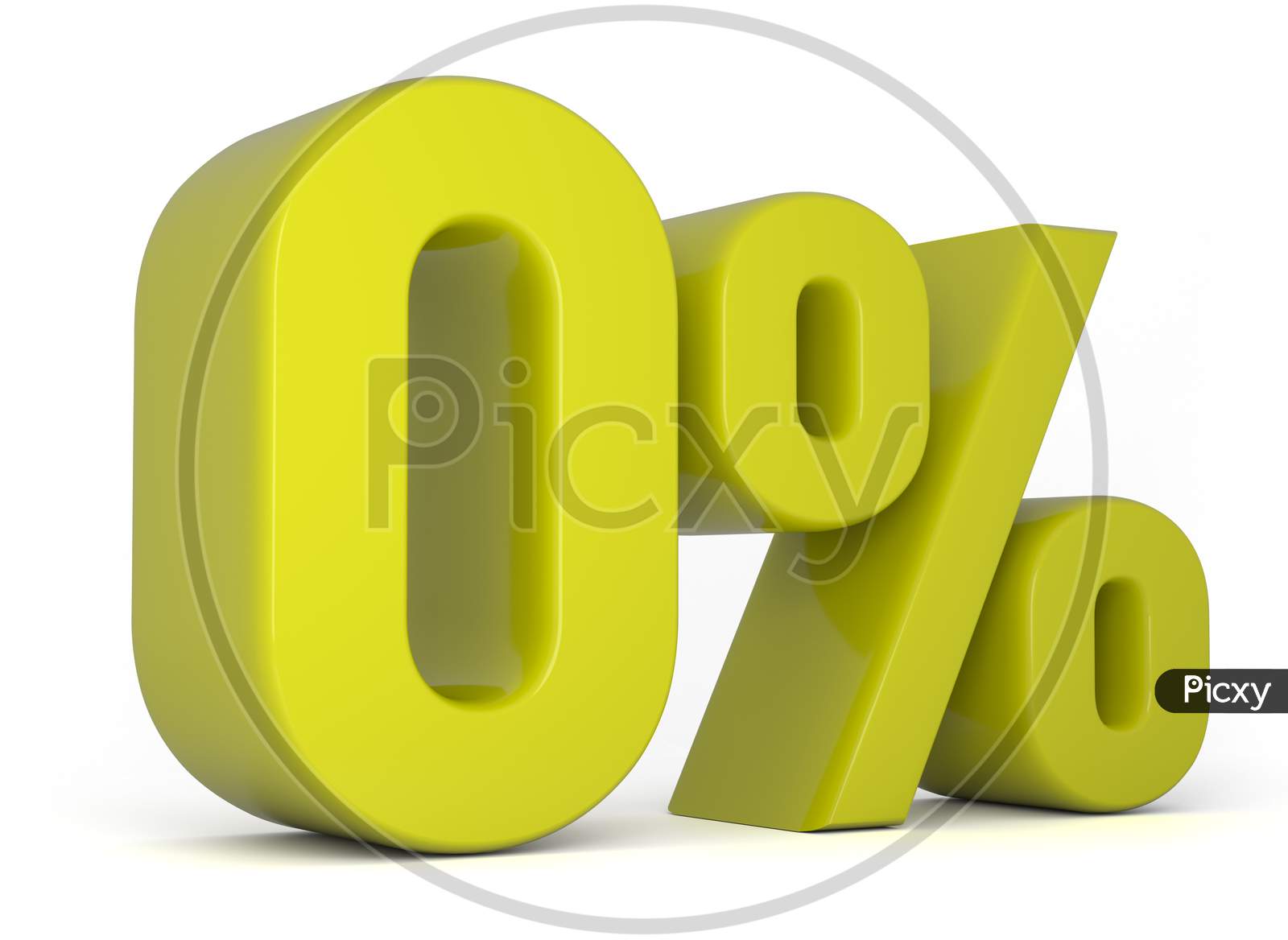 0% 3d illustration. Yellow zero percent special Offer on white background