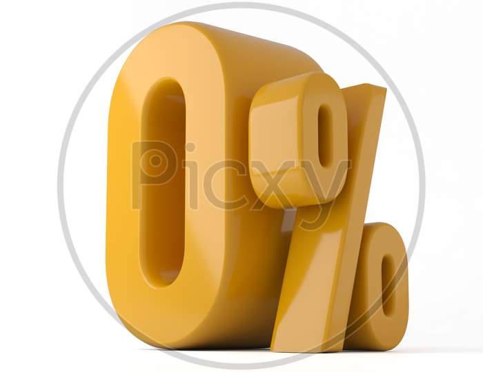 0% 3d illustration. Orange zero percent special Offer on white background