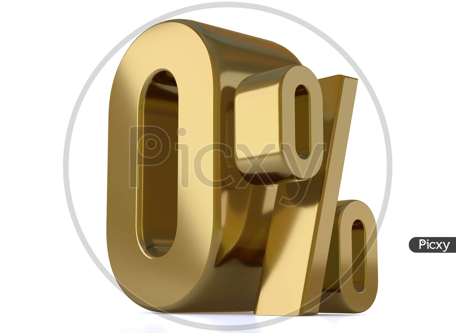 0% 3d illustration. Gold zero percent special Offer on white background