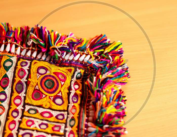 Art Embroidery,Decorations Kutch Art,Beautiful View Of Embroidery,Colorful Ahir Bharat,Embroidered Handicrafts Close-Up,Selective Focus,Rajasthan Embroidery Flower And Pattern Art