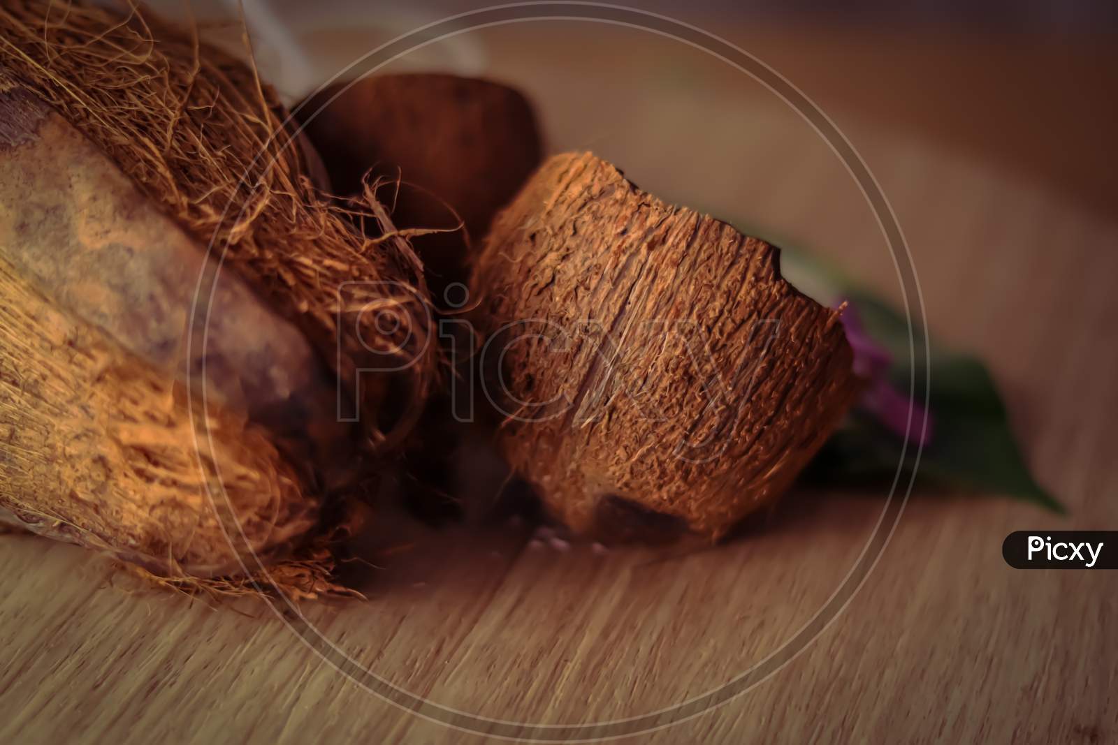 Healthy Coconut Milk With Whole Nut, Whole Coconut And Coconut Milk With Coconut Powder On Wooden Table,Fresh Nariyal Hd Footage ,Selective Focus On Subject,