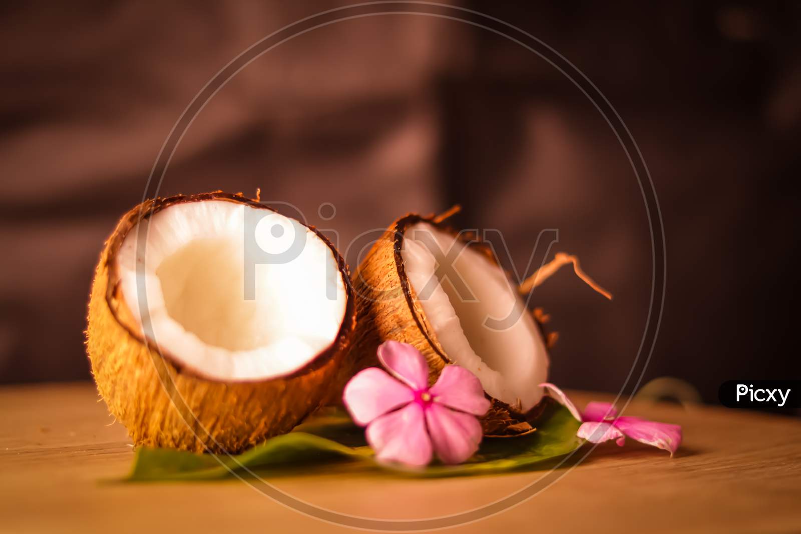 Healthy Coconut Milk With Whole Nut And Pieces,Coconut Powder And And Whole Coconut Hd Footage,,Selective Focus On Subject,