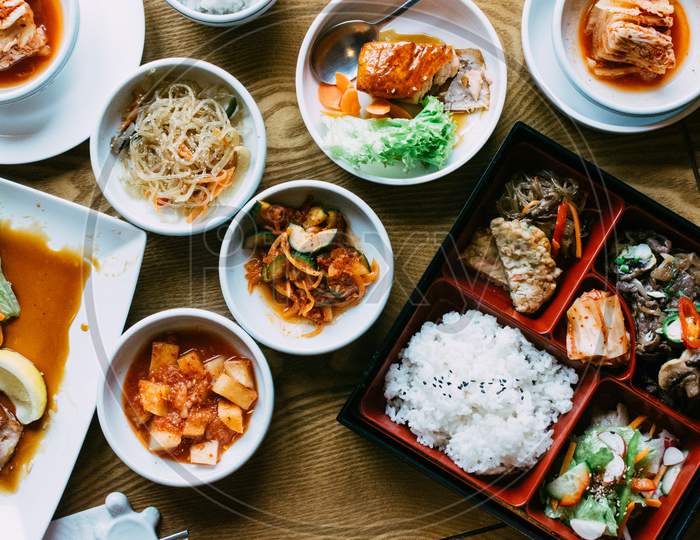 Beautiful Vibrant Shot Of Traiditonal Korean Meals