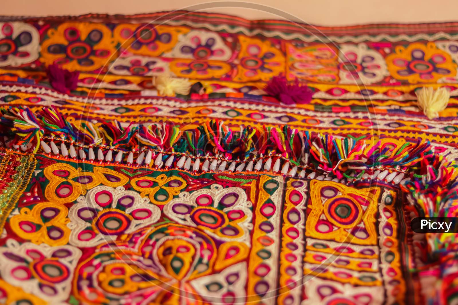 Hd Quality Footage Of Embroidery,Colorful Handmade Ahir Bharat, Kutchhi Bharat,Mirrored Embroidery Work Typical Of The Ahir Tribe In Gujarat, India,
