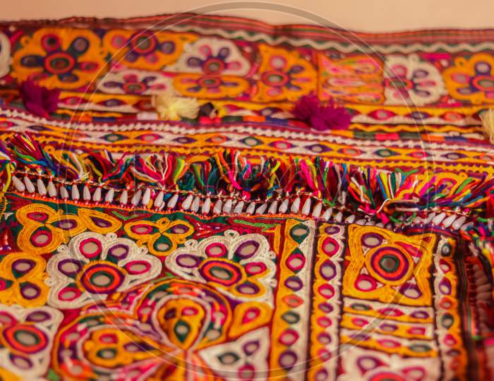 Hd Quality Footage Of Embroidery,Colorful Handmade Ahir Bharat, Kutchhi Bharat,Mirrored Embroidery Work Typical Of The Ahir Tribe In Gujarat, India,