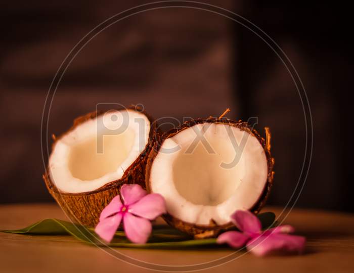 Healthy Coconut Milk With Whole Nut And Pieces,Coconut Powder And And Whole Coconut Hd Footage,