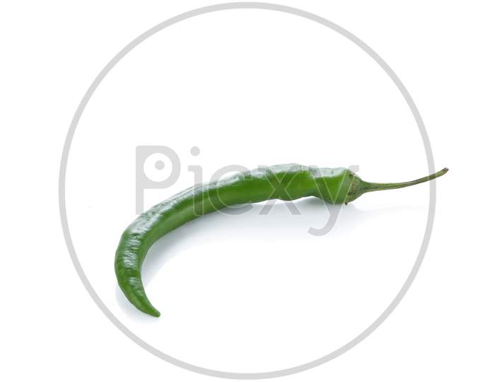 Fresh green chili pepper isolated on a white background.fresh chili on white background. spicy green Hot Spicy Chilli Pepper.
