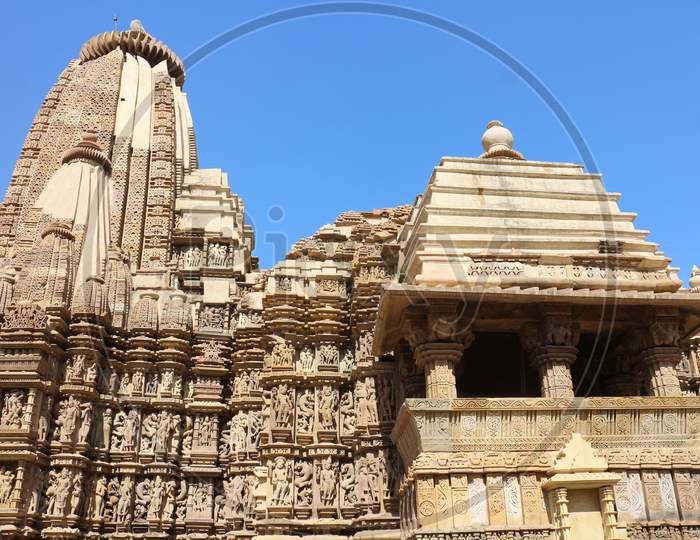 Marvelous architecture details of ancient Khajuraho temple
