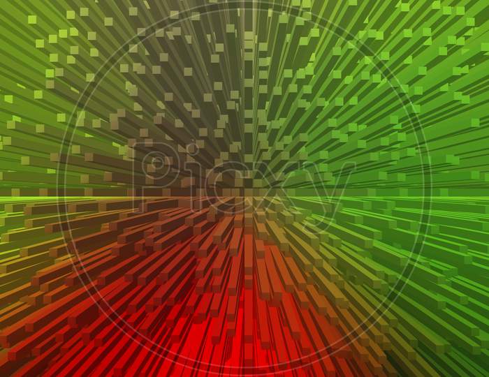 3D Illustration Design For Backdrop. Green And Red Extrude Effect