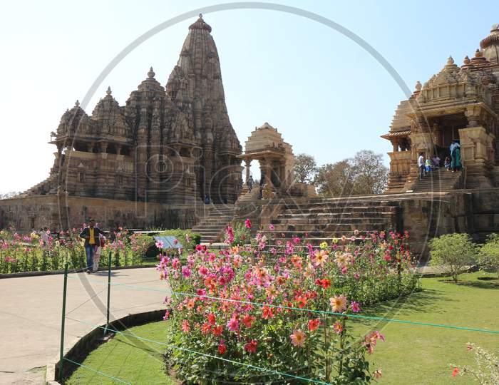 Marvelous architecture details of ancient Khajuraho temple