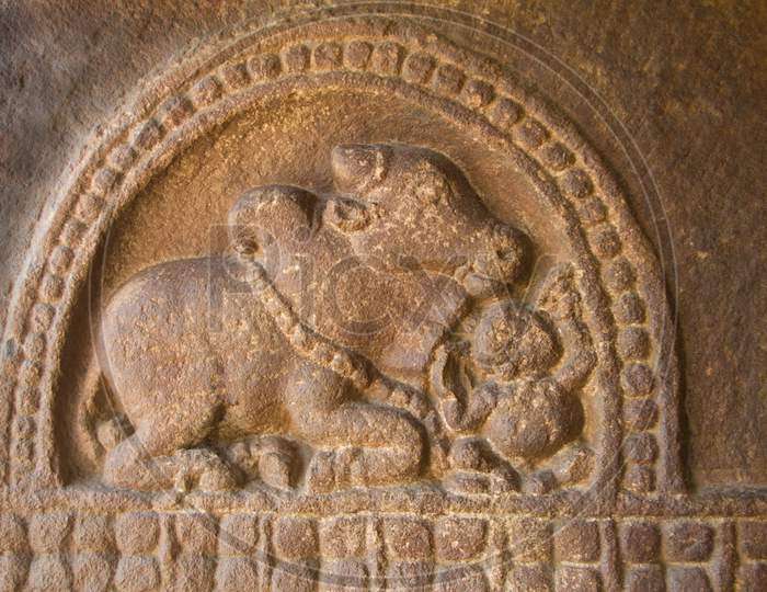 Bas Relief Of Nandi And Dwarf, Aihole