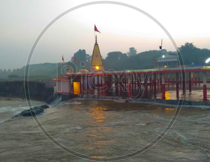 Water in the courtyard of Chamunda Mata temple built in the river.